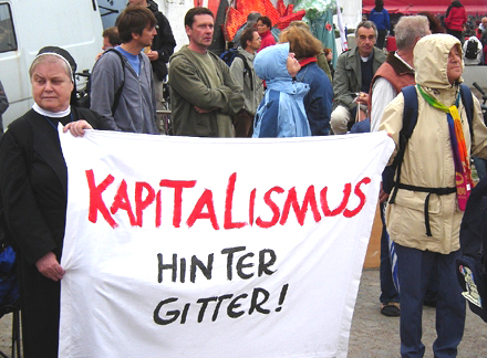 g8-gipfel kapitalismus hinter gitter! nonne protest rostock 2. juni