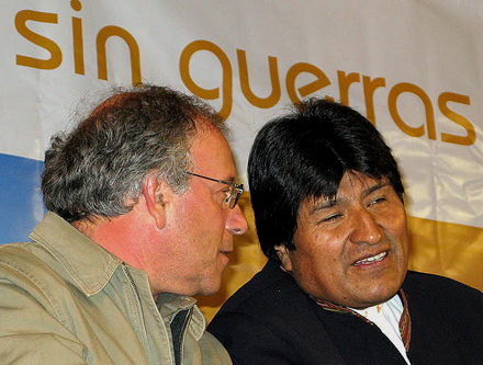 Evo Morales und chilenischer Linkspolitiker Tom&aacute;s Hirsch