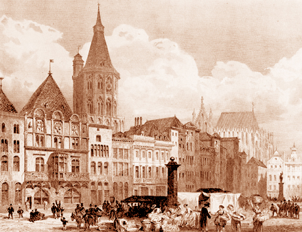 Köln Alter Markt Rathaus Rathausturm um 1850