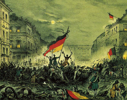 Revolution&auml;re auf den Barikaden im M&auml;rz '48 in Berlin
