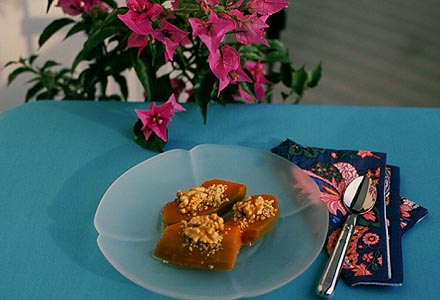 Im Ofen gebackener K�rbis mit Waln�ssen, ein beliebtes Dessert das sich sehr gut vorbereiten l�sst